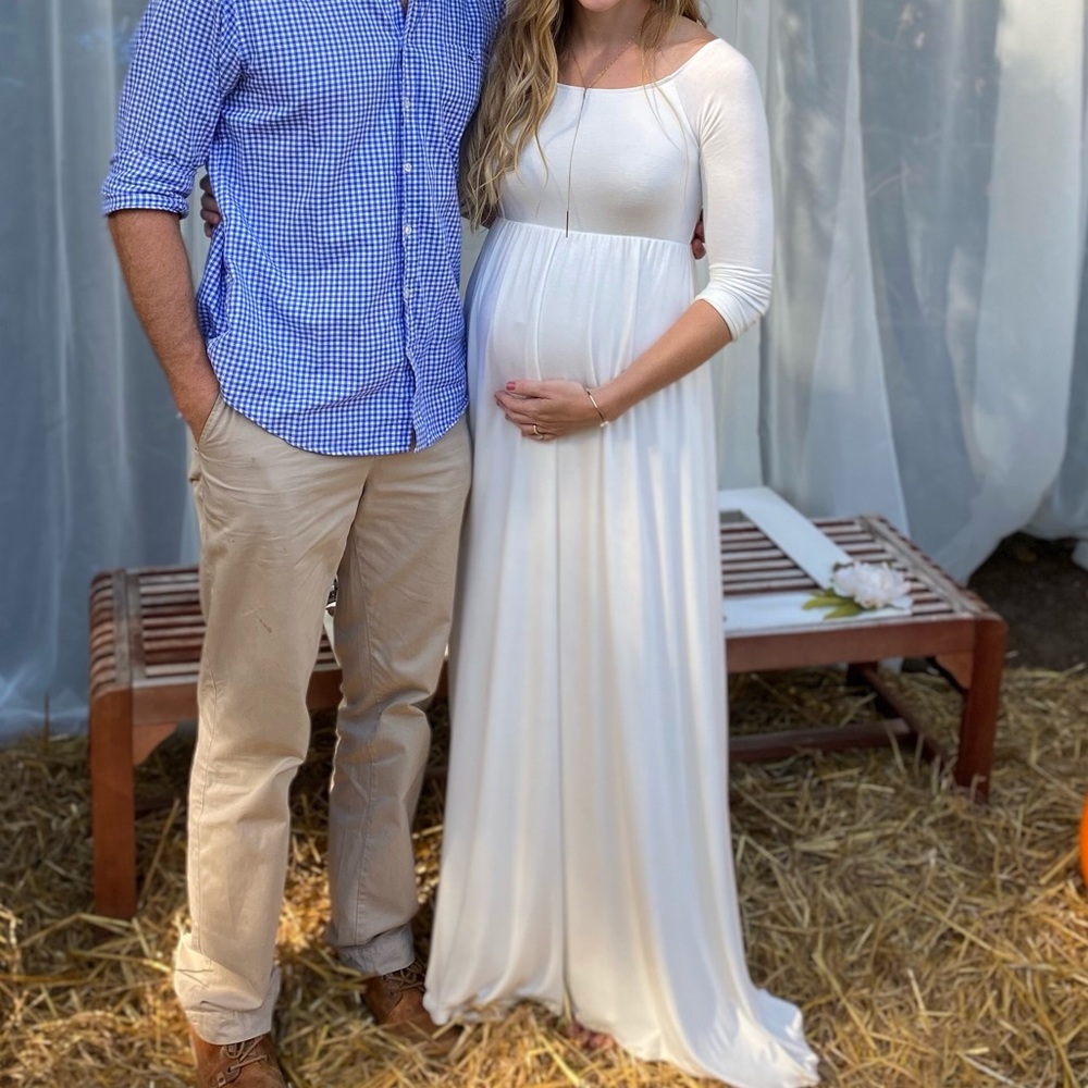 Long maxi white maternity dress